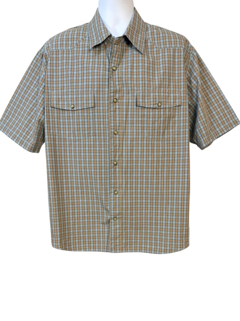 Eddie Bauer XL Western Pearl Snap shirt Gray Orange Plaid NWT